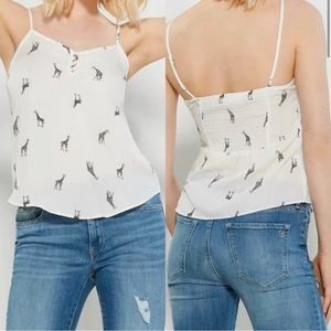 Pink Rose White Giraffe Print Cami Tank Top Size L